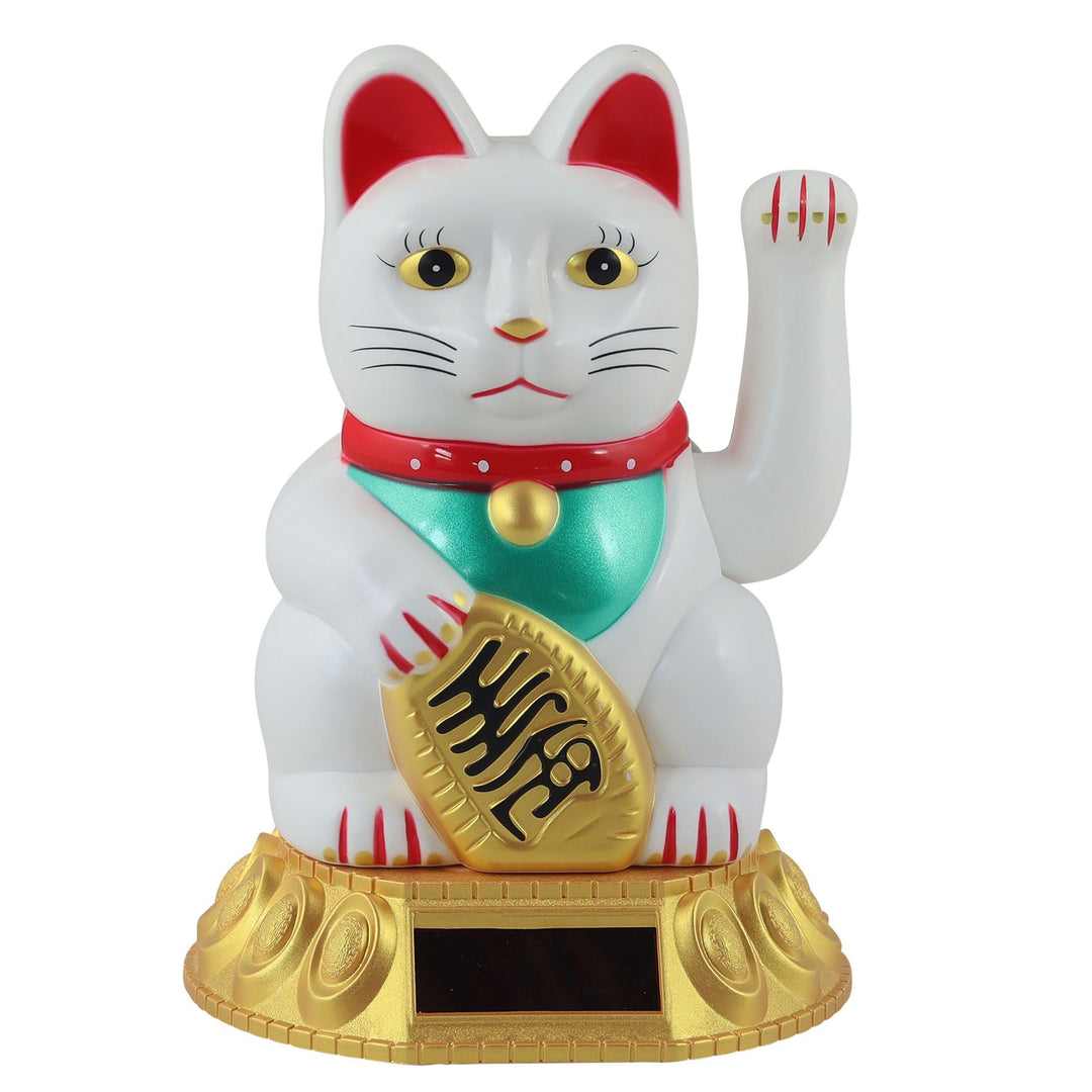 Freak Scene Glückskatze - Maneki-Neko - Winkekatze Solar - runder Sockel - 18 cm - weiss