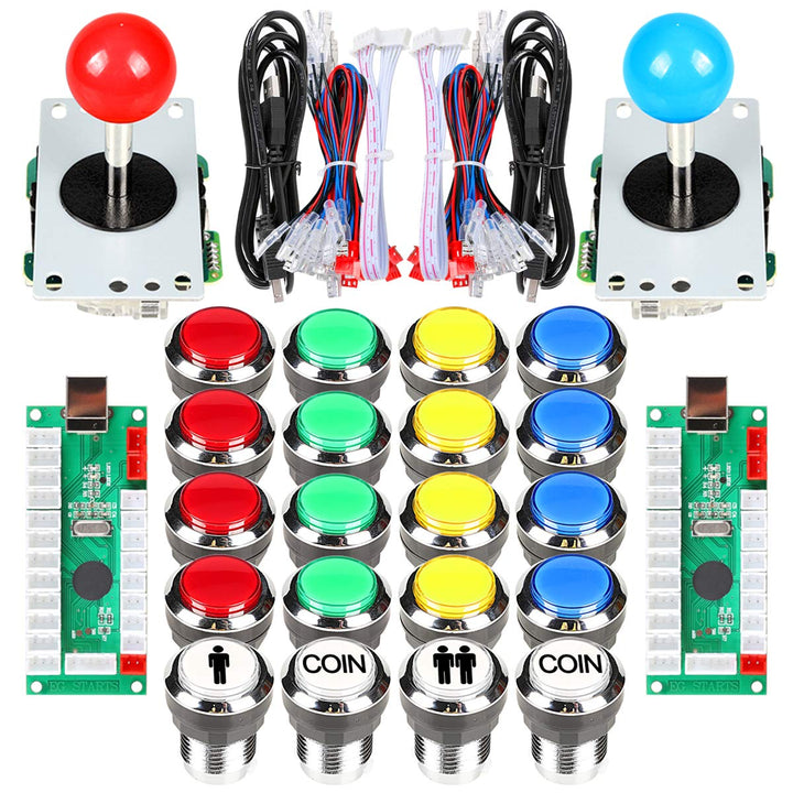 Fosiya 2 Spieler Arcade Joystick LED-Chrom-Drucktasten für PC MAME Raspberry Pi Video-Spiele Arcade