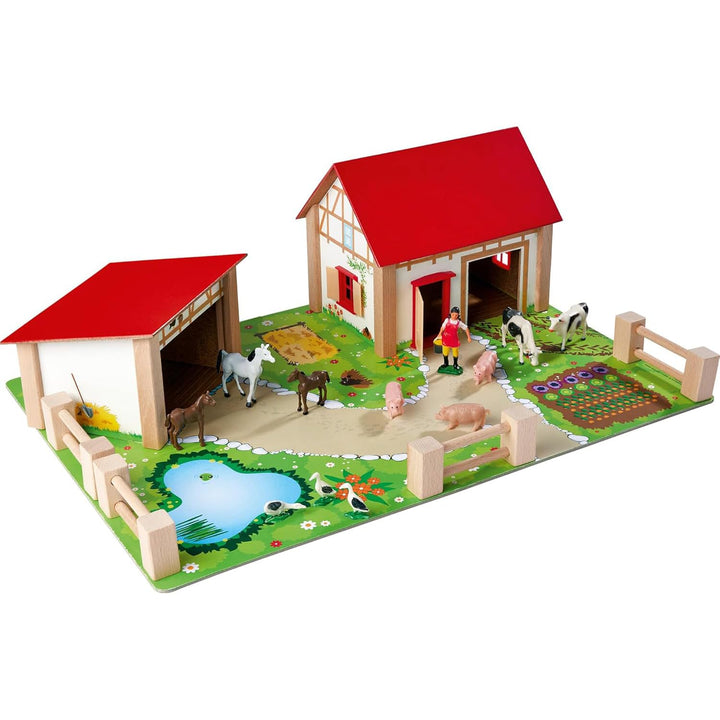 Eichhorn Bauernhof 100004309 - Bauernhof bestehend aus 2 Gebäuden, Spielplatte, Figuren, Tiere, Zäun