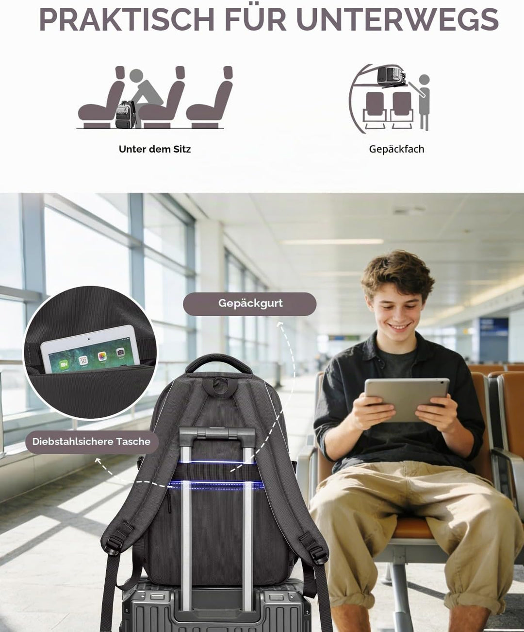 Amythe Schulrucksack Jungen Teenager 10-18 Jahre, Gross Rucksack Junior mit Laptopfach für Oberstufe