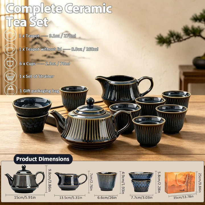 Chinesisches Gongfu-Tee-Set aus Porzellan, 10 Stück Schönes Keramik Teekannen-Set mit Teebereiter un