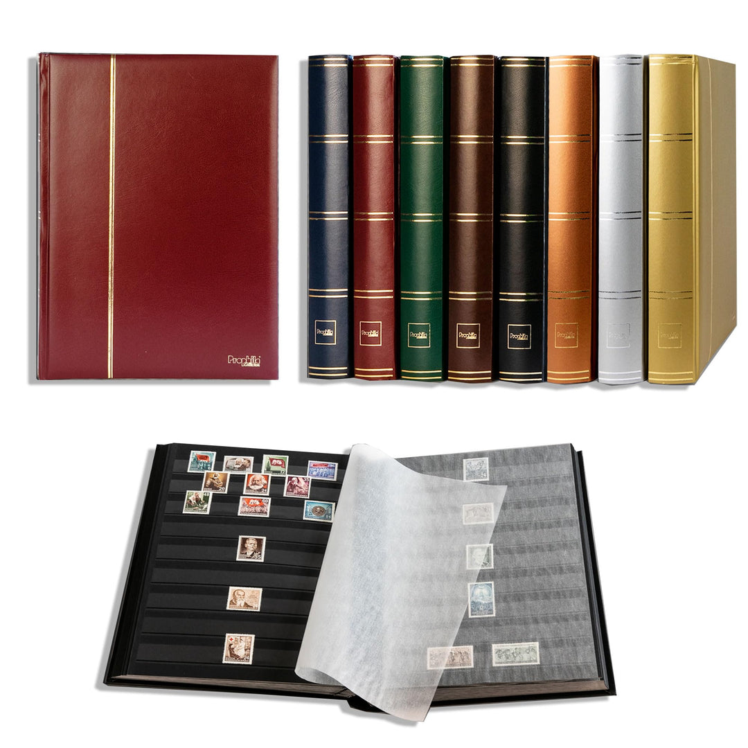 Prophila Leuchtturm 60 schwarze Seiten Briefmarkenalbum Einsteckbuch gepolstert Bordeaux Einband