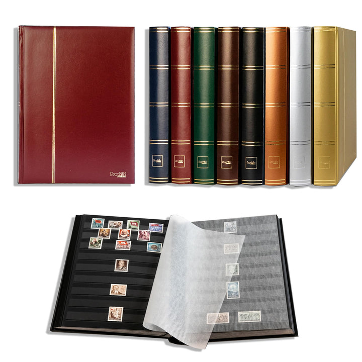 Prophila Leuchtturm 60 schwarze Seiten Briefmarkenalbum Einsteckbuch gepolstert Bordeaux Einband