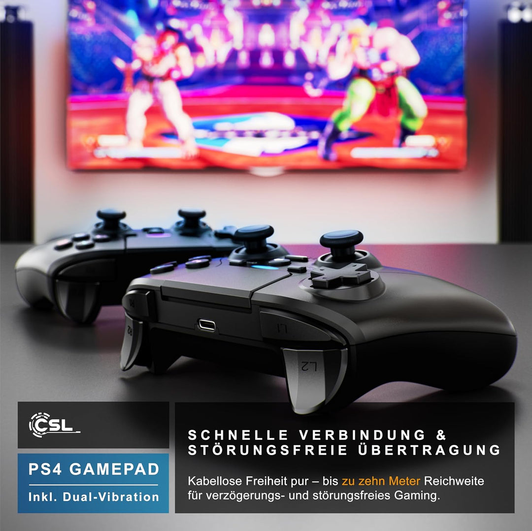 CSL - Wireless Gamepad für PC und PS4 - PC Anschluss - Wireless Controller - Dual Vibration - Headse