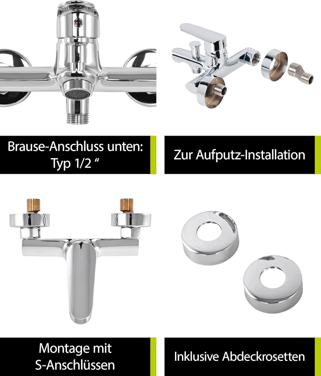 'aquaSu® Wannenarmatur Fera mit Umsteller, Typ 1/2 '' Brauseabgang unten, Wandbefestigung, Standard