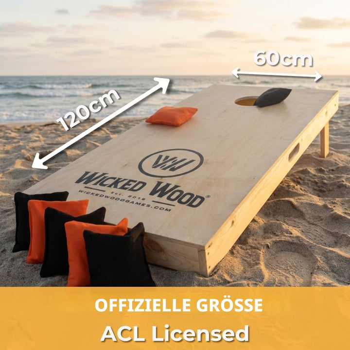 Cornhole Set – 120 x 60 cm - Sackloch Spiel – Wicked Wood – offiziell ACL-lizensiertes Set of Boards