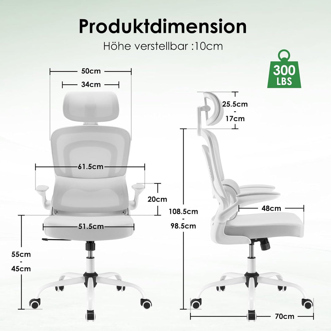 Farini Ergonomischer Stuhl Büro Computer Stuhl mit Rollen Schreibtisch für Bequemer Home Office Höhe