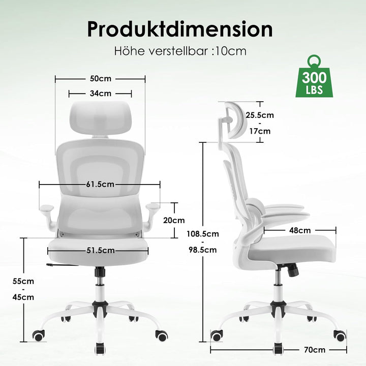 Farini Ergonomischer Stuhl Büro Computer Stuhl mit Rollen Schreibtisch für Bequemer Home Office Höhe