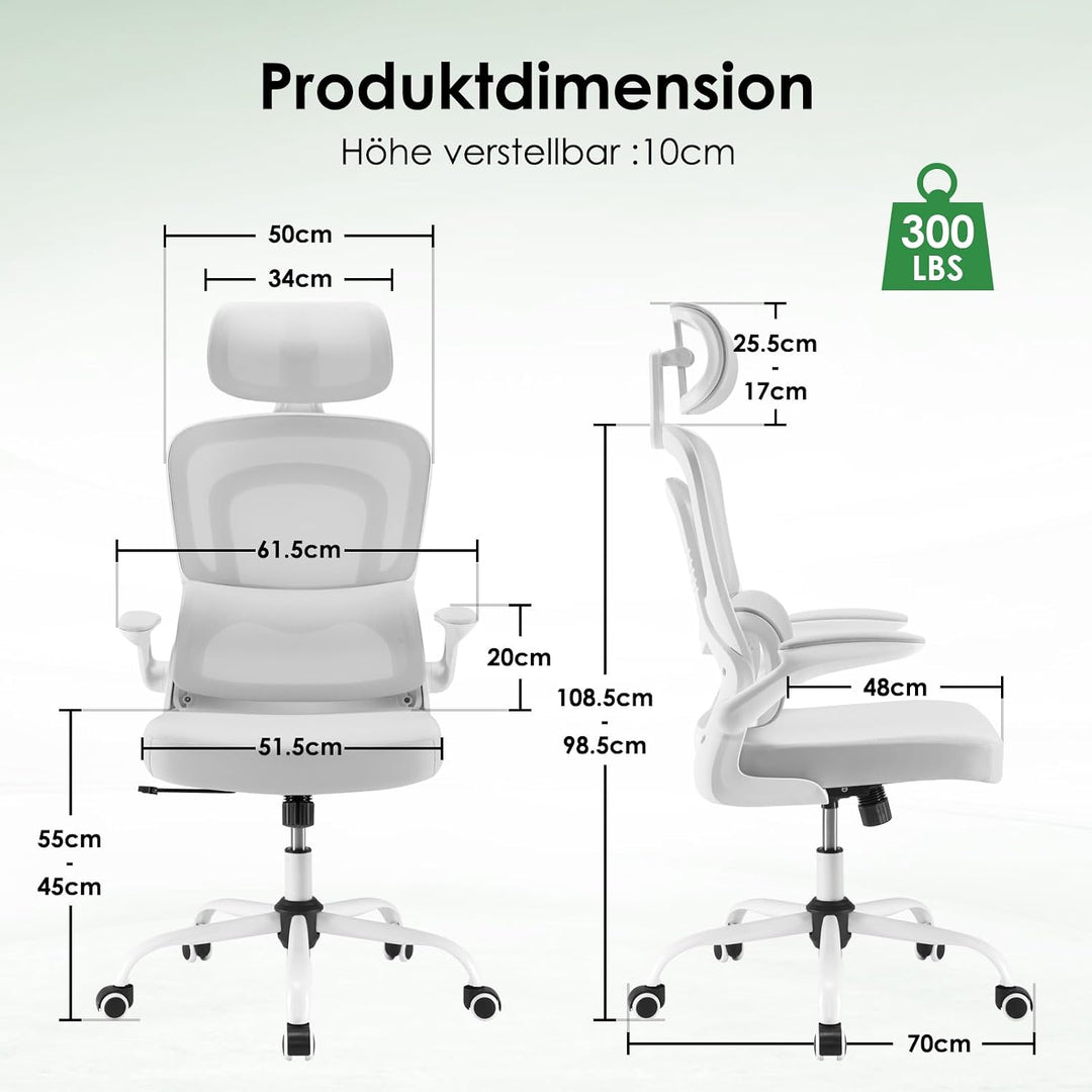 Farini Ergonomischer Bürostuhl, Home Office Schreibtischstuhl mit Kopfstütze, hoher Rückenlehne, hoc