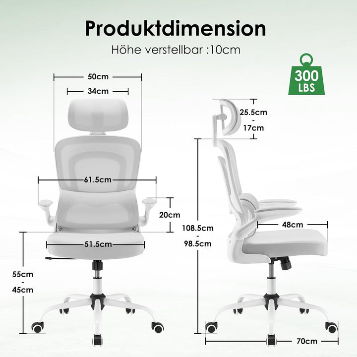 Farini Ergonomischer Bürostuhl, Home Office Schreibtischstuhl mit Kopfstütze, hoher Rückenlehne, hoc