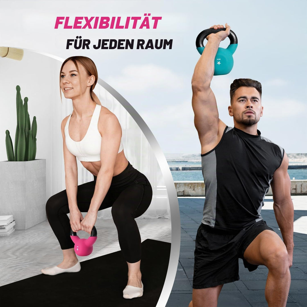 Yes4All 2-20kg Kettlebell aus Gusseisen mit Neopren Beschichtung, Mehrfarbige Kettlebells, Schwungha