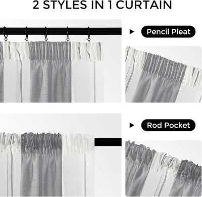 MRTREES Gardinen mit Kräuselband Vorhänge Kurz Grau und Weiss 2er Set 145x140 cm Gardinen mit Leinen