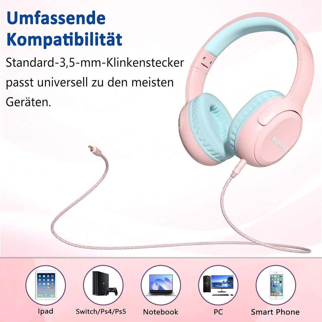 Kinder Over-Ear Kopfhörer mit Kabel und Mikrofon, Lautstärkebegrenzung 85/94 dB, Faltbares Design, f