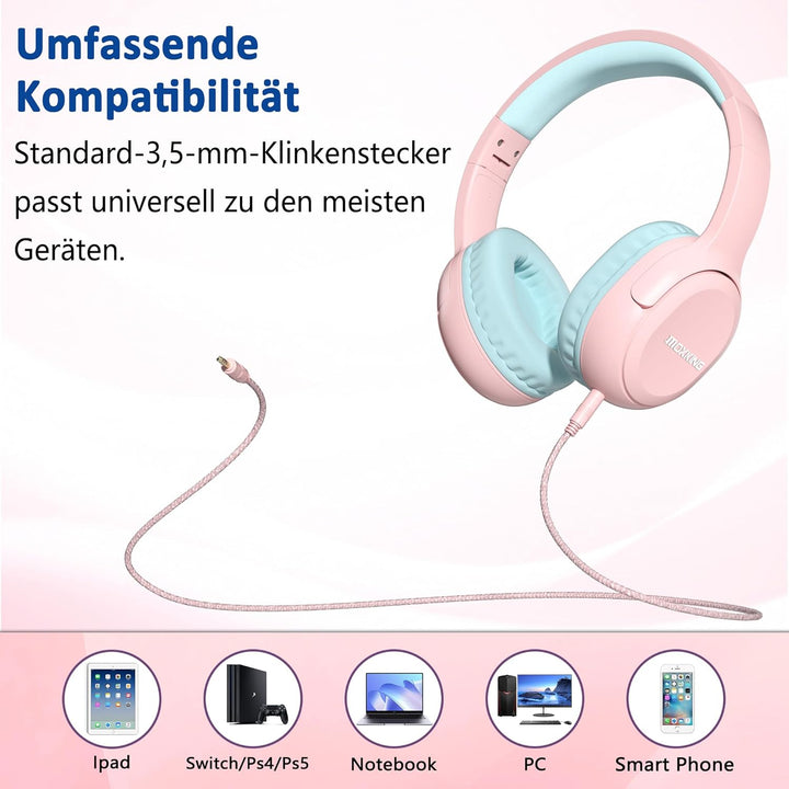 Kinder Over-Ear Kopfhörer mit Kabel und Mikrofon, Lautstärkebegrenzung 85/94 dB, Faltbares Design, f