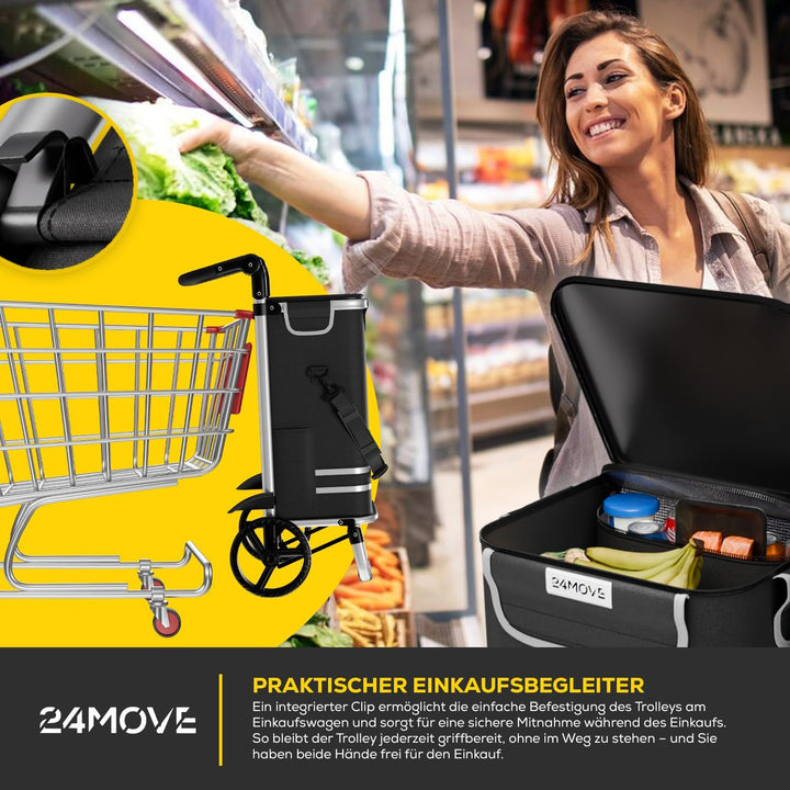 24MOVE® Einkaufstrolley Vehlo klappbar mit 55L inkl. Kühlfach, Faltbarer 3in1 Trolley - Sackkarre un