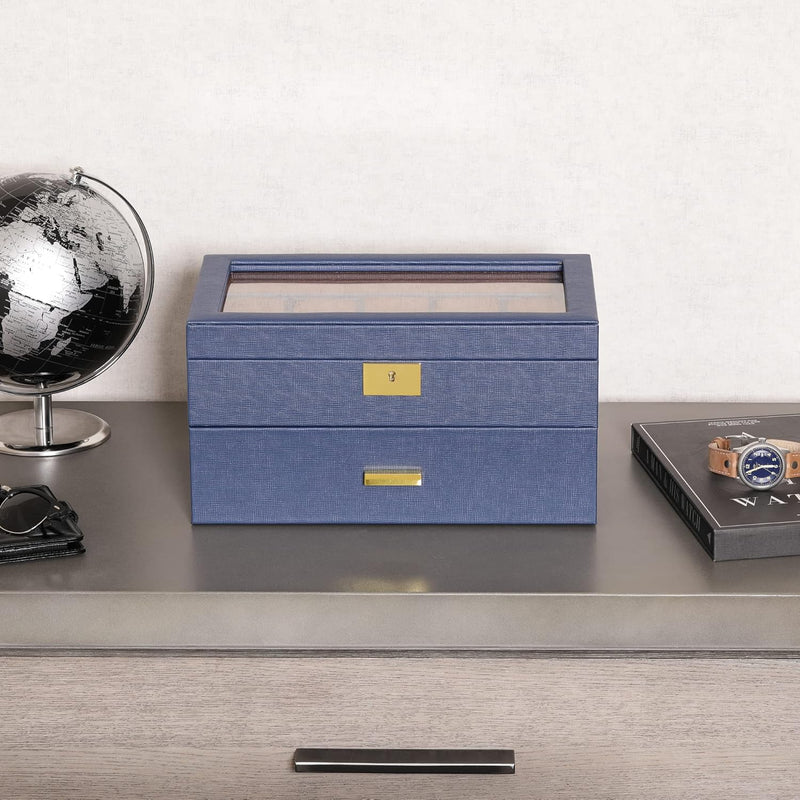 ROTHWELL Uhrenbox aus Leder mit 20 Fächern, luxuriöses Uhrengehäuse, Schmuck-Organizer, verschliessb