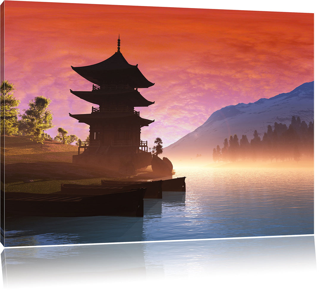 Chinesisches Haus, Format: 100x70 auf Leinwand, XXL riesige Bilder fertig gerahmt mit Keilrahmen, Ku