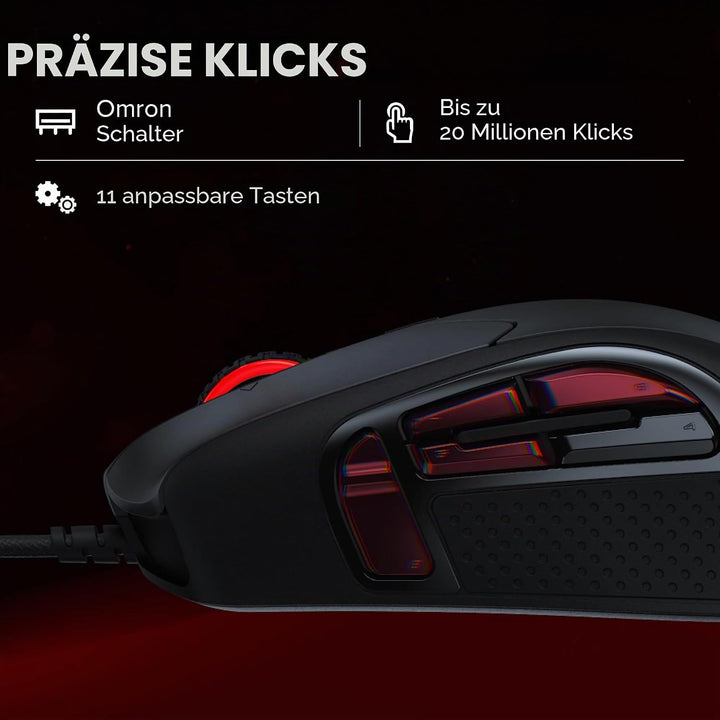 HyperX Pulsefire Raid – Ergonomische – 11 programmierbare Tasten RGB Gaming Maus Wired Pulsefire Rai