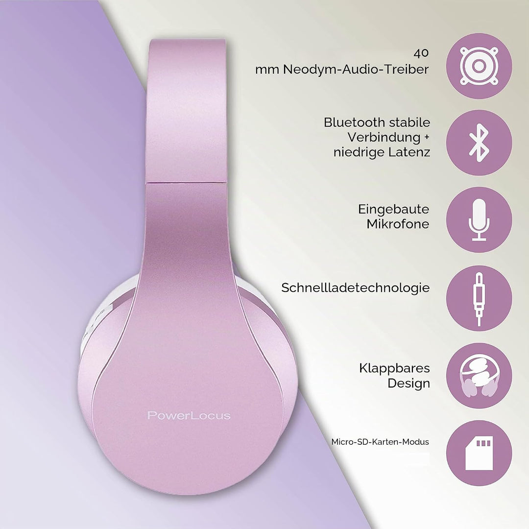 PowerLocus Bluetooth Over Ear Kopfhörer, Kabellose HiFi Stereo, Faltbare Kopfhörer mit Mikrofon, wei