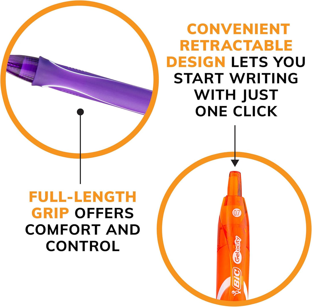 BIC Gelocity Quick Dry Retractable Fashion Gel Pen, Medium Point (0.7 mm), Assorted Colors, 3-Count