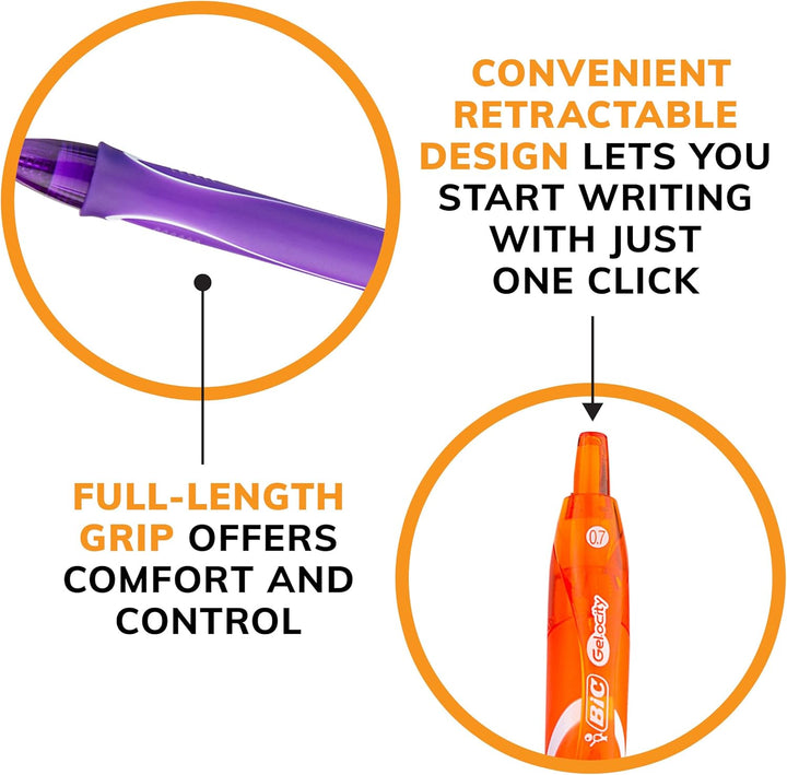 BIC Gelocity Quick Dry Retractable Fashion Gel Pen, Medium Point (0.7 mm), Assorted Colors, 3-Count