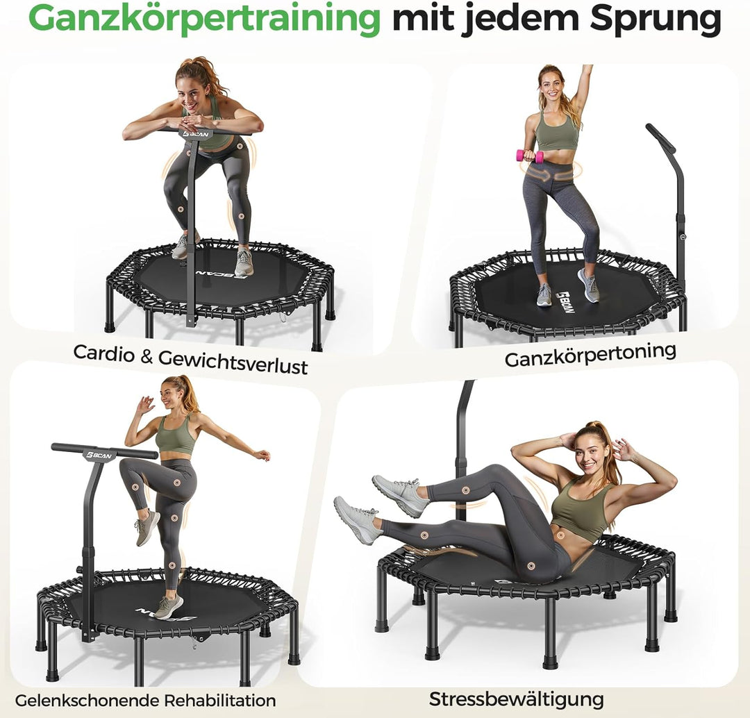 BCAN Fitness Trampolin Indoor Ø 122/133 cm, Trampolin Erwachsene bis 250 kg, Bodentrampolin mit vers