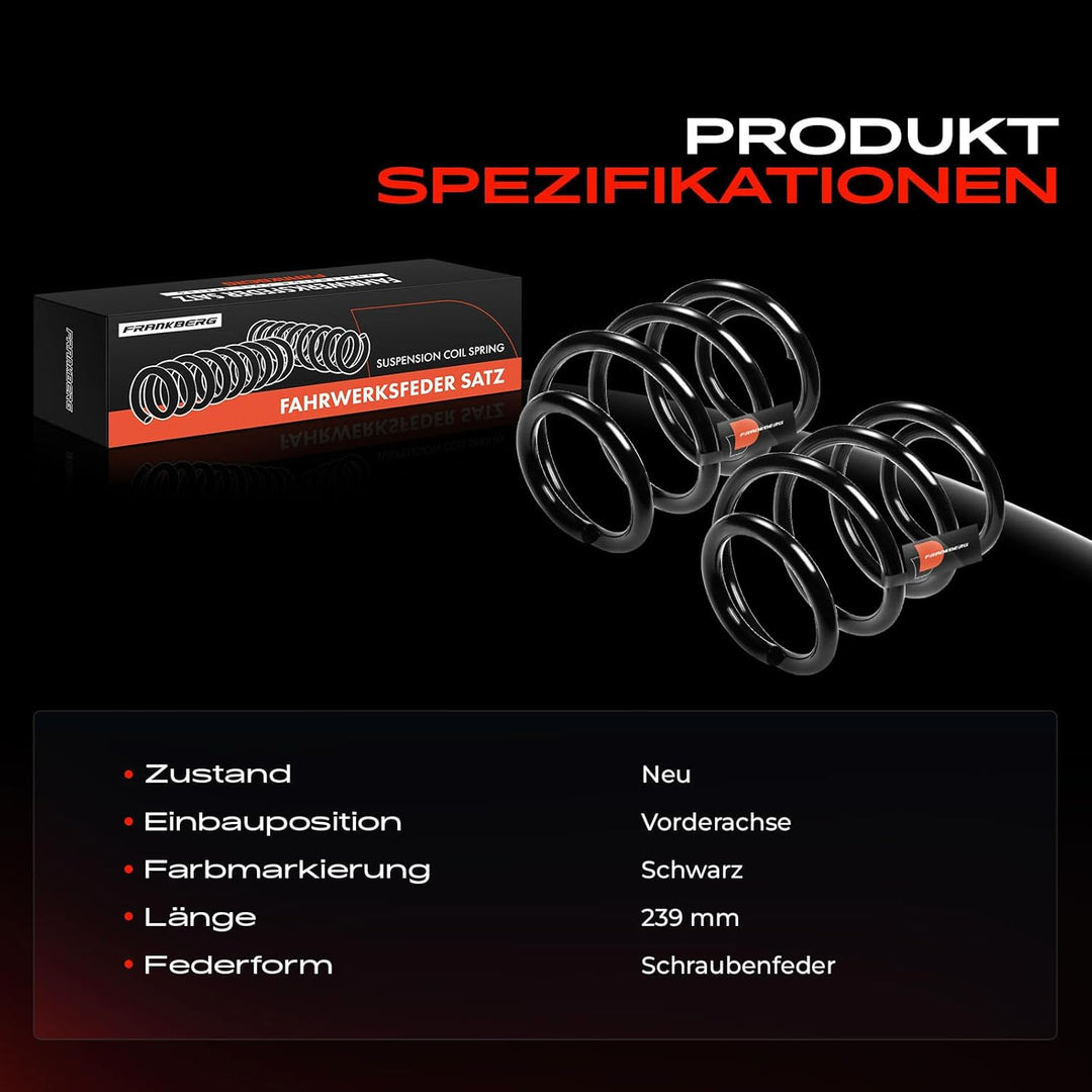 Frankberg 2x Federn Fahrwerksfeder Vorderachse Kompatibel mit TT 8J3 2.0L Coupe 2008-2014