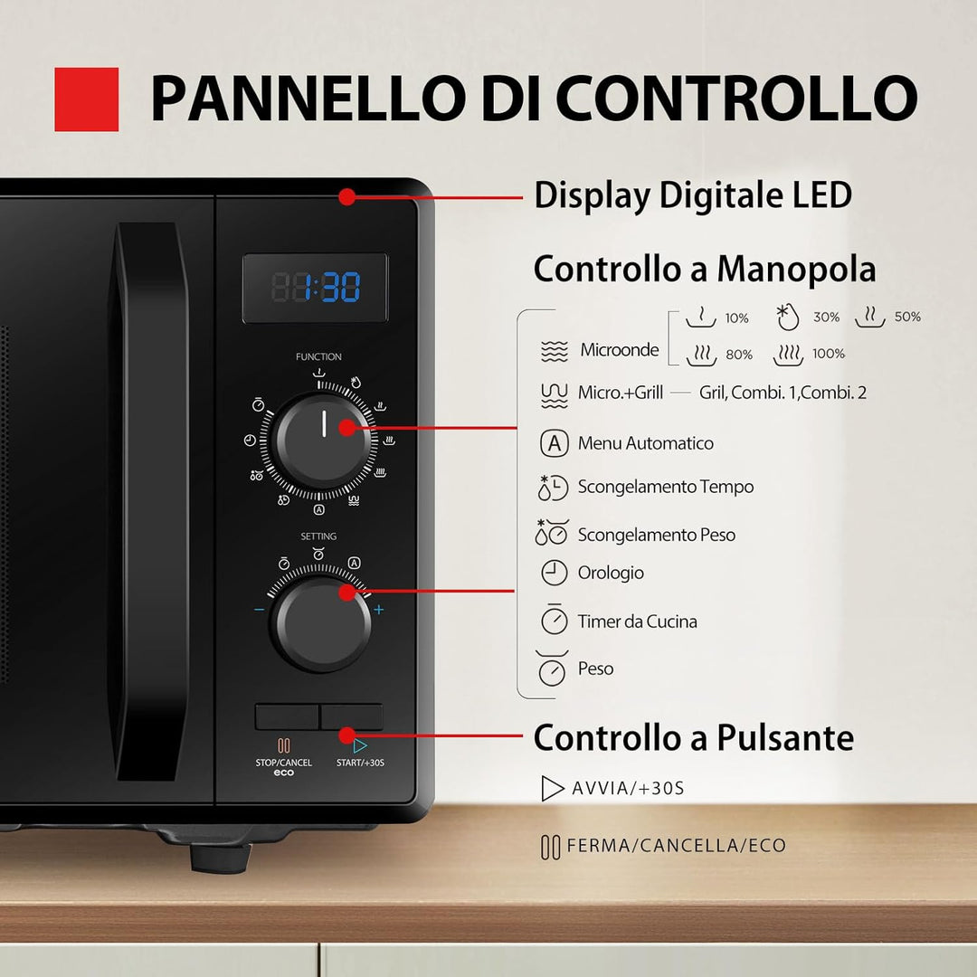Toshiba 3-in-1 Mikrowelle mit Grill und Kombi-Kochen, 23 l, drehbarer Teller mit Positionsspeicher,