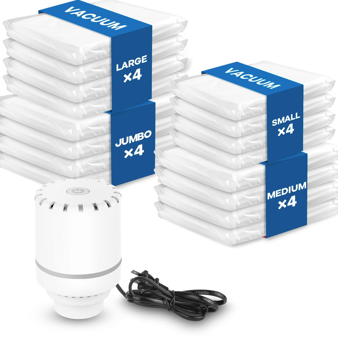 Vakuumbeutel für Kleidung mit elektrischer Luftpumpe, 16er Pack (4 Jumbo/4 gross/4 mittel/4 klein),
