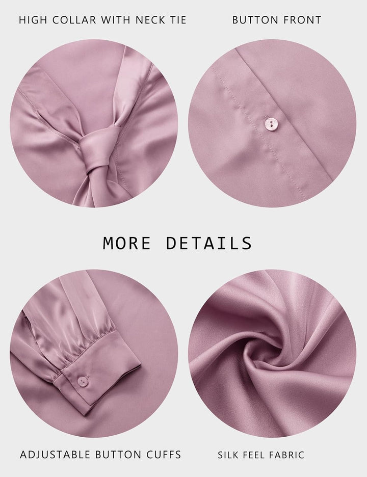 Tapata Bluse Damen Elegant Satin Button Down Hemd mit Schleife Female Hemdblus Langarm Business Lang