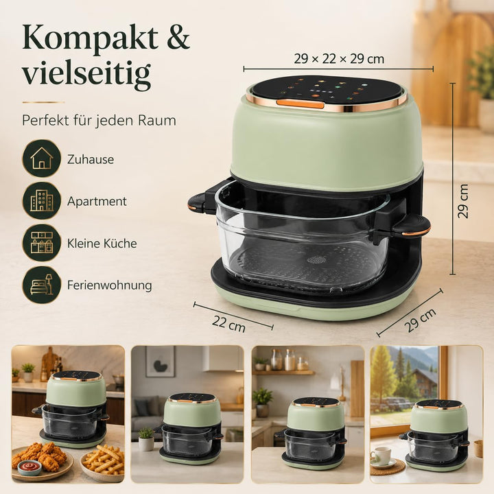 Heissluftfritteuse Mit Sichtfenster Und Touchscreen, 1350W, 4L Kapazität, Temperatur 80-190°C, Aus G