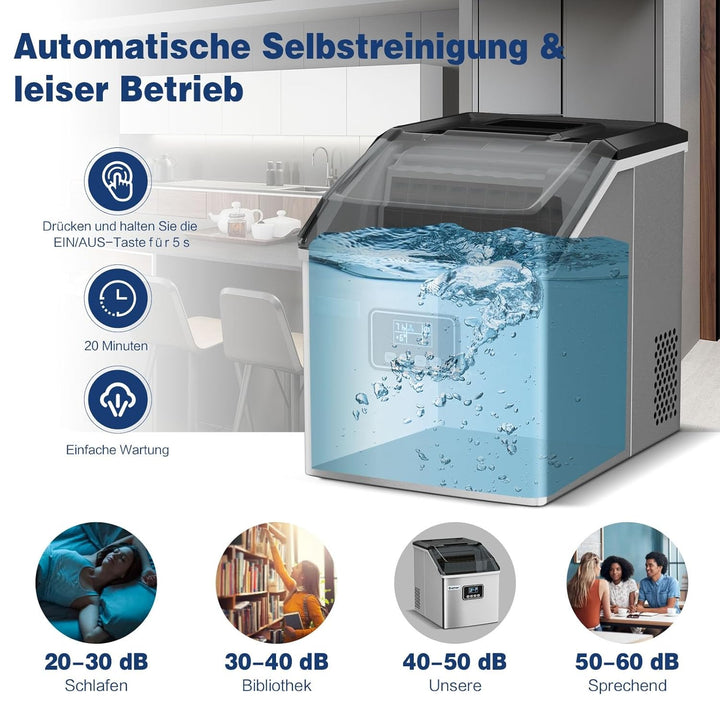 RELAX4LIFE Eiswürfelmaschine, Eiswürfelbereiter 24 Eiswürfel in 15 min, 22kg/24h, 2,4L Wassertank, I