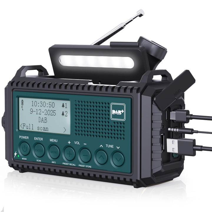 Kurbelradio DAB/DAB+/UKW, Baustellenradio Radio Batteriebetrieben, Tragbare Solar Notfallradio mit 5
