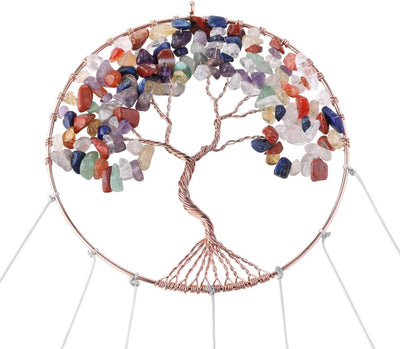 Mogokoyo 7 Chakra Windspiel aus natürlich Achat Scheiben Lebensbaum Kristall zum Aufhängen Windspiel