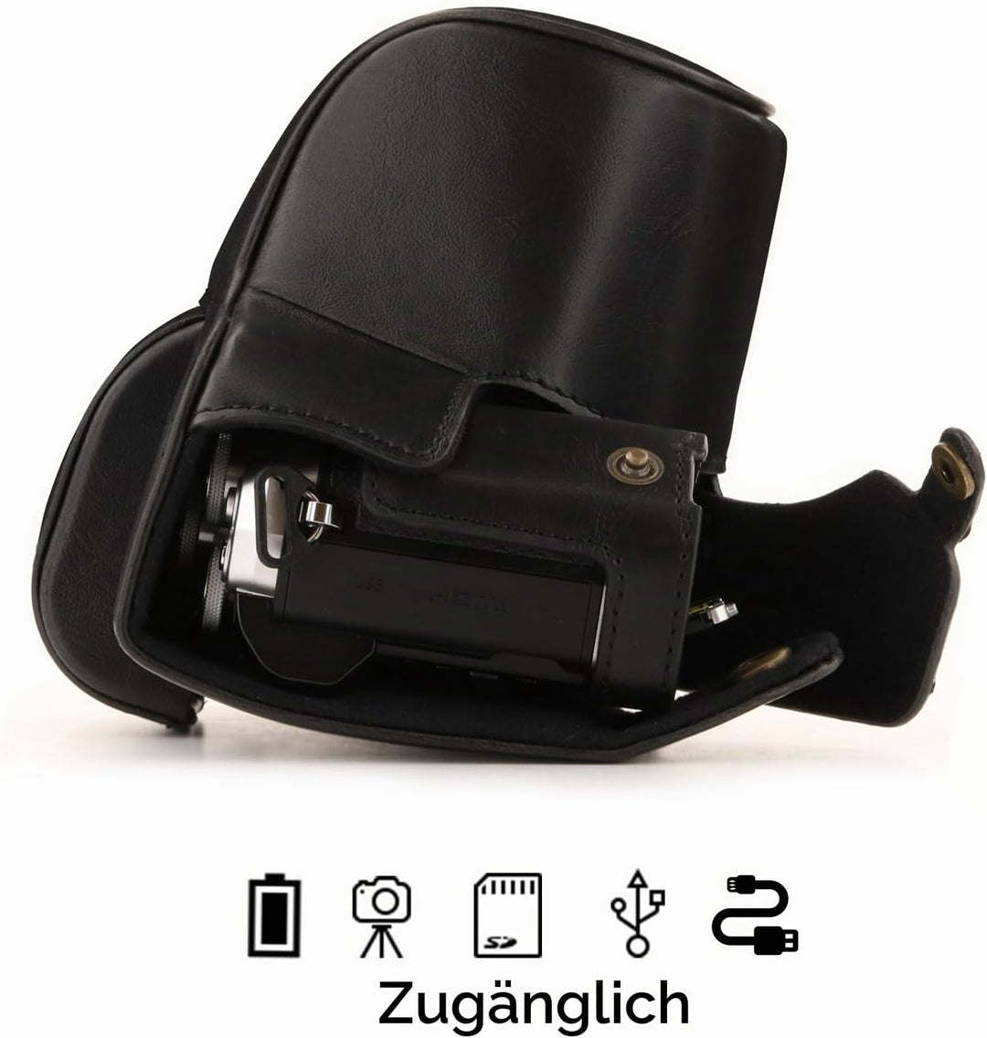 MegaGear Olympus OM-D E-M10 Mark III (14-42mm) Ever Ready Leder Kamera-Case mit Trageriemen und Batt