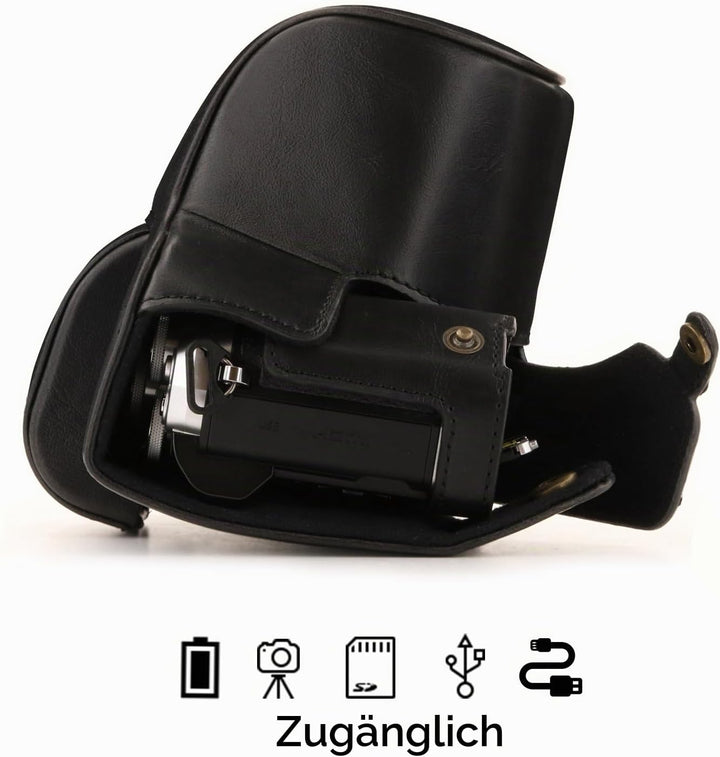 MegaGear Olympus OM-D E-M10 Mark III (14-42mm) Ever Ready Leder Kamera-Case mit Trageriemen und Batt