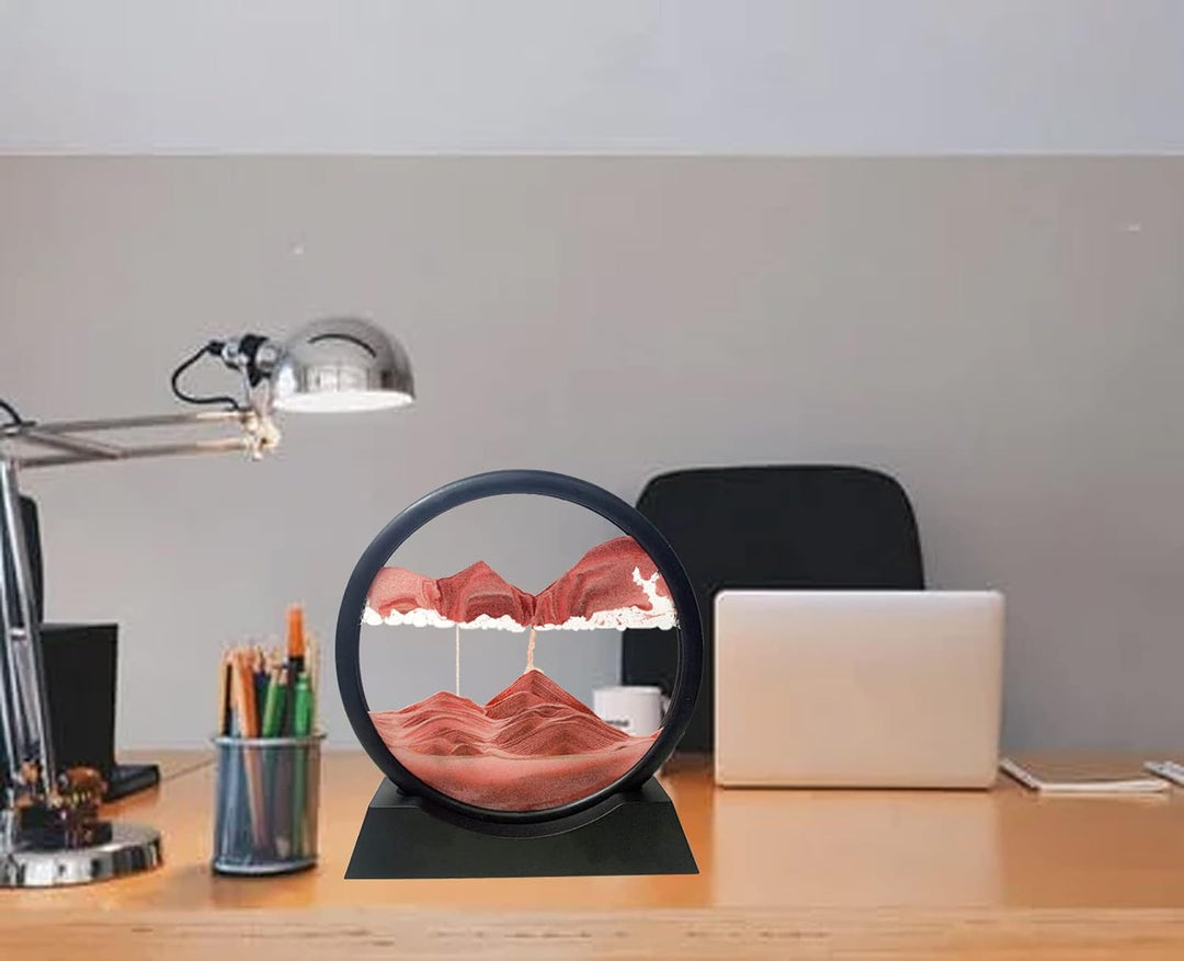 Dynamisch 3D Sandbilder zum Drehen, Fliessende Sandmalerei runder Glas Rahmen, Bewegtes Sandbild Nat