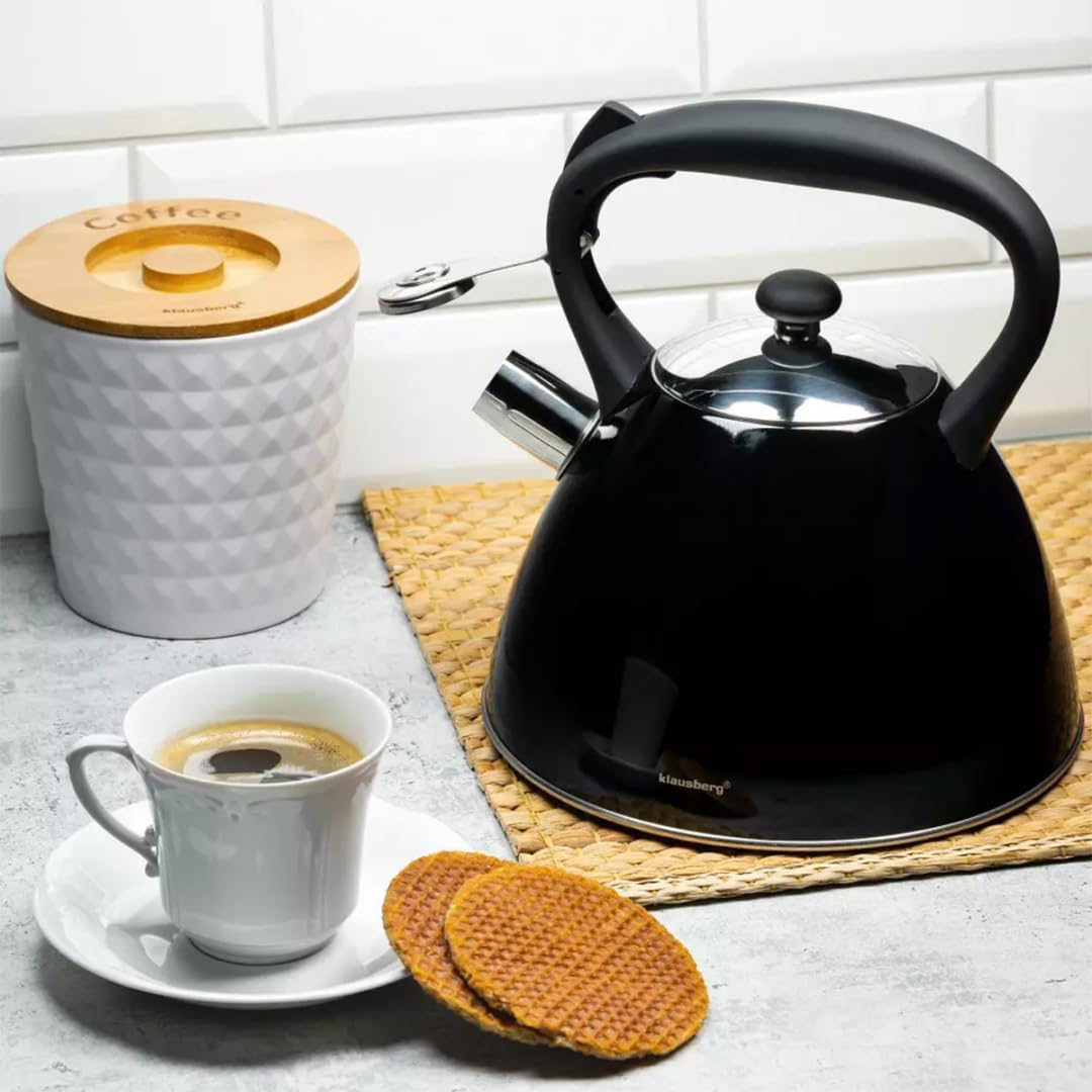 Klausberg Schwarz Edelstahl Flötenkessel Teekessel Wasserkessel 3,0 Liter KB-7208, Schwarz
