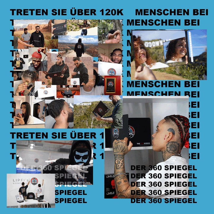 LIPFISBARBERSHOP.COM 360 Grad-Spiegel - Verstellbare Teleskophaken - Selbsthaarschneidespiegel für M
