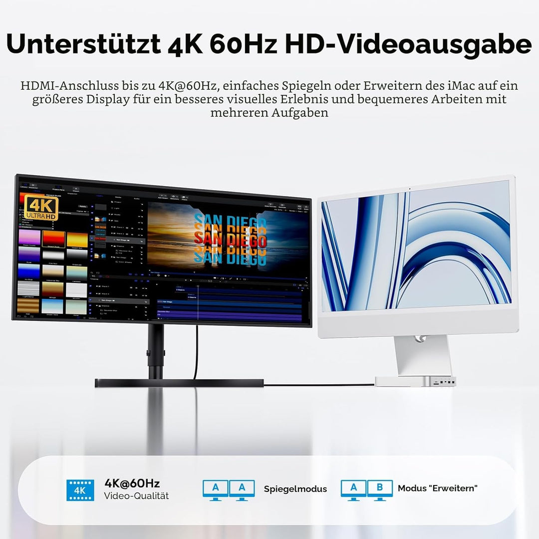Upgraded iMac Hub für M1/M3/M4, iMac Zubehör M4 unterstützt 4TB SSD-Gehäuse (SSD Nicht enthalten), U