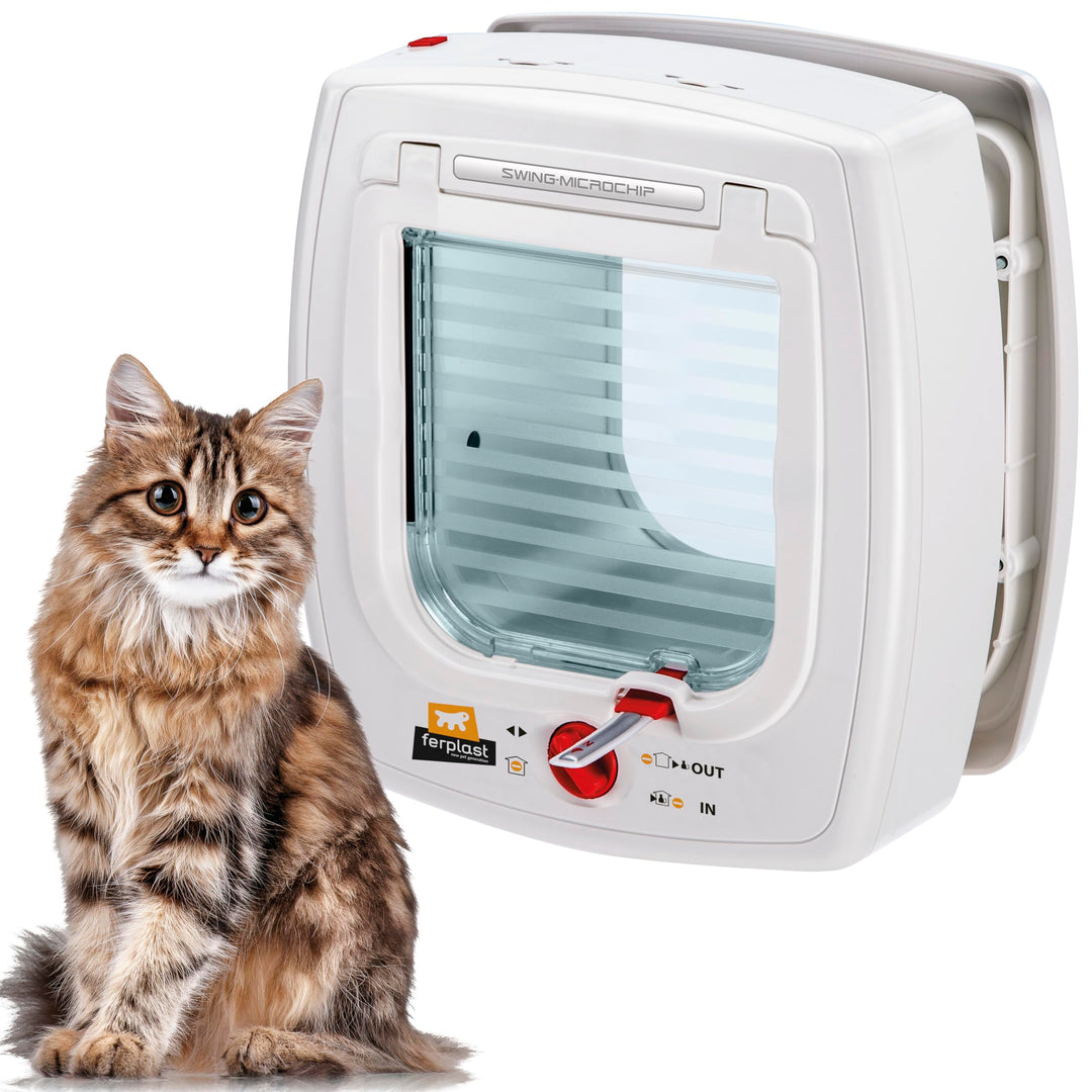 Ferplast Mikrochip Katzentür Katzenklappe SWING MICROCHIP, Haustiertür 4-Wege Tür, Windstopper-Syste