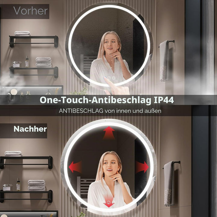 Ratsamee Runder Spiegel mit Beleuchtung, 70cm Bluetooth Badezimmerspiegel mit Beleuchtung, Wandspieg