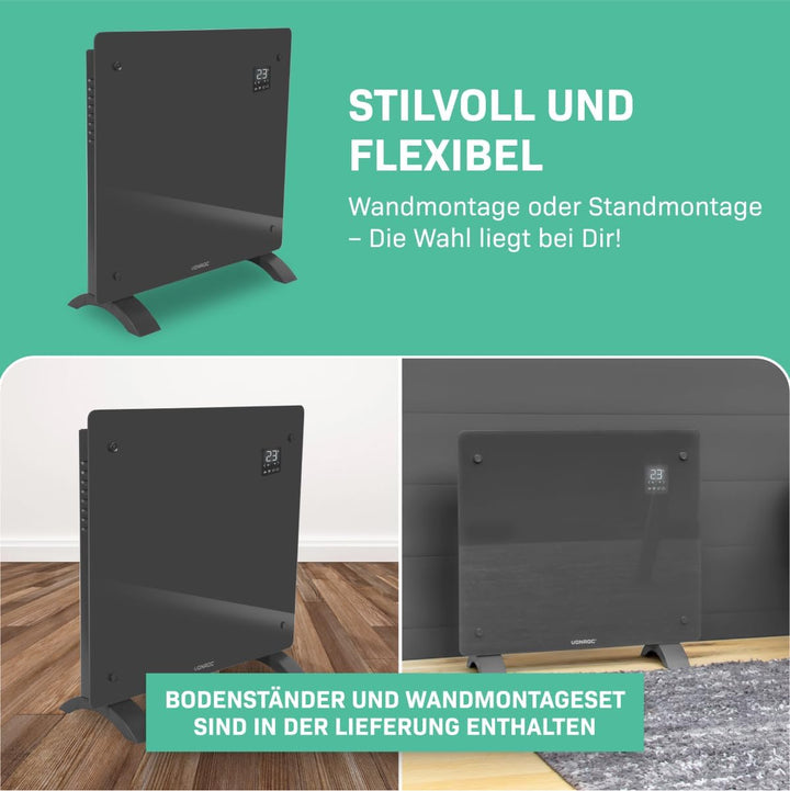 VONROC Elektroheizung, Konvektor-Heizung - Energiesparende elektrische Heizung bis 12m2 - Wand-/Bode