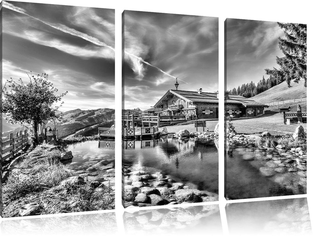 Pixxprint Schönes Haus in den Alpen als Leinwandbild/Grösse: 3 Teilig (120x80 cm) cm/Wandbild/Kunstd