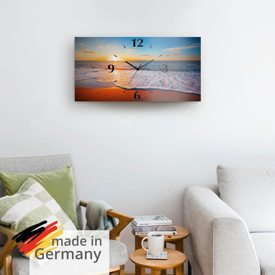 ARTLAND Wanduhr ohne Tickgeräusche Alu Funkuhr 60x30 cm Rechteckig Lautlos Strand Meer Sonnenunterga