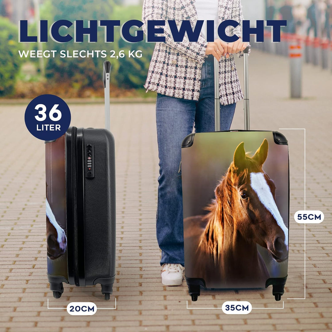 MuchoWow© Koffer Handgepäck Trolley Rollkoffer Kleine Reisekoffer mit 4 Rollen - Pferd - Licht - Man