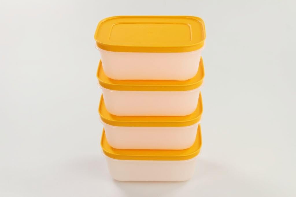 TUPPERWARE (4) 450ml Eiskristall Dosen Gefrier-Behälter orange-weiss 10085