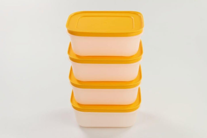 TUPPERWARE (4) 450ml Eiskristall Dosen Gefrier-Behälter orange-weiss 10085
