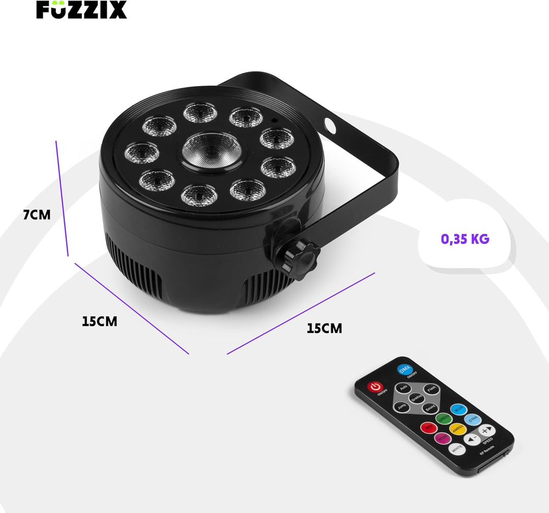 Fuzzix PLF15 - Partylicht Effektstrahler mit Fernbedienung, 24 Watt RGB Strahler, Lichtorgel Musikge