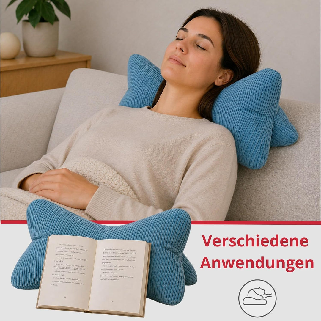 liebling Cord Lesekissen für Bett und Sofa, Bücherkissen, Lesehilfe, 40x25 cm, Leseknochen, Serie Ve
